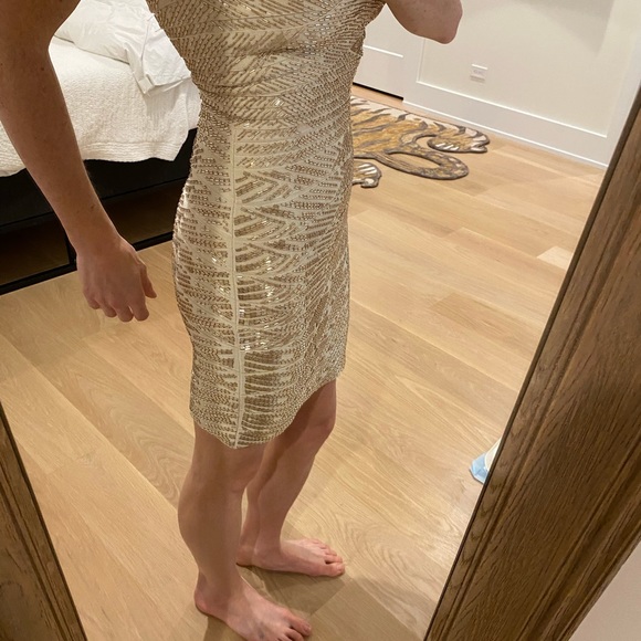 Herve Leger Strapless Bandage Mini Dress in Nude/Champagne - Picture 5 of 7